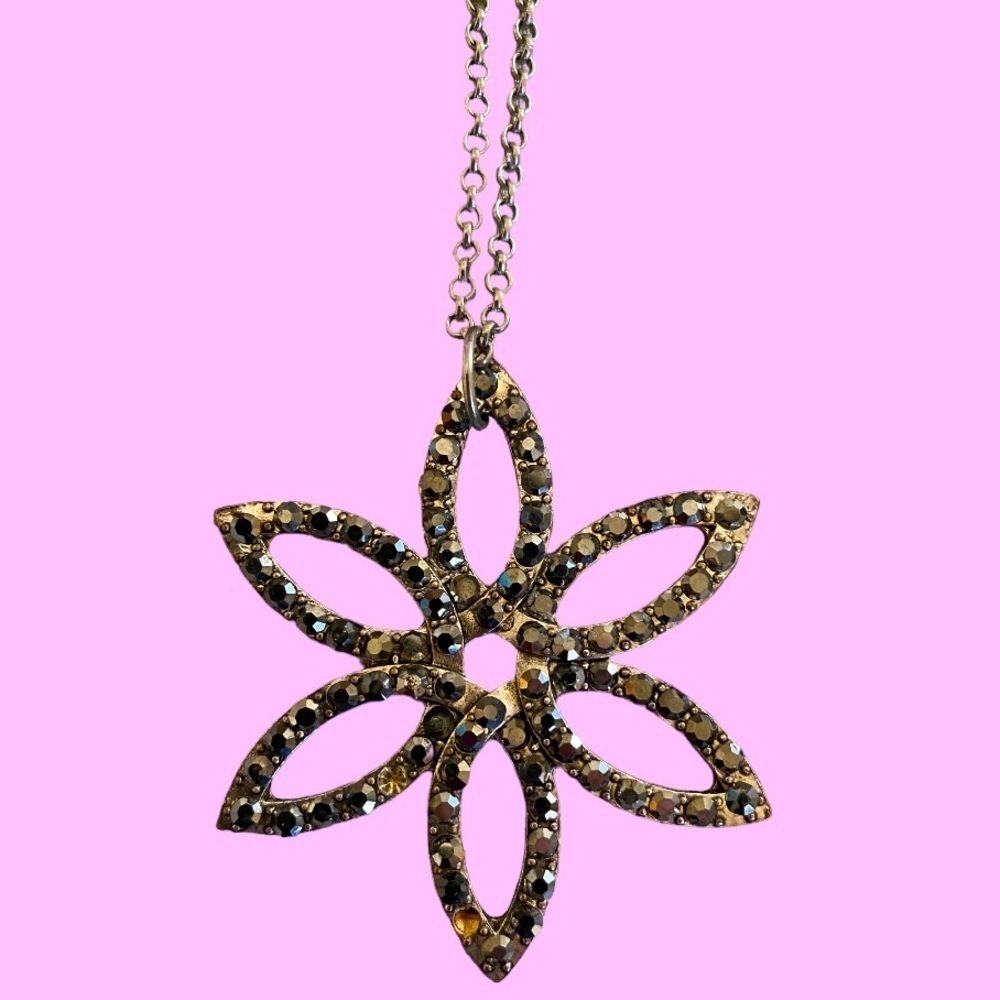 Silver Flower Necklace with Crystal Accents